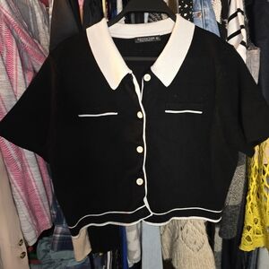 Navy and White Button-Up Cardigan